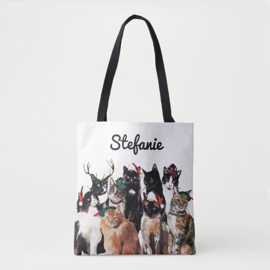 Festive Waterverf Cats Personalized Holiday Tote Bag (Voorkant)