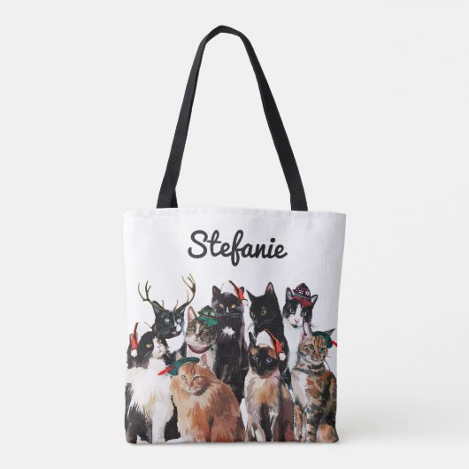 Festive Waterverf Cats Personalized Holiday Tote Bag (Achterkant)