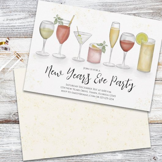Festive Waterverf Cocktails van nieuwjaarsfeest Kaart