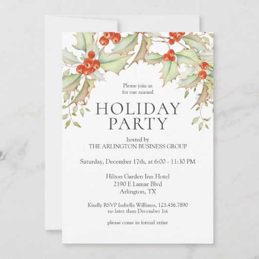 Festive Waterverf Corporate Holiday Party Kaart (Voorkant)