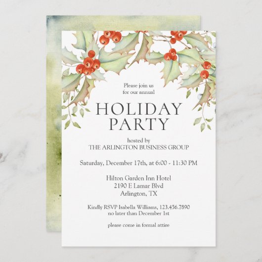 Festive Waterverf Corporate Holiday Party Kaart (Voorkant / Achterkant)