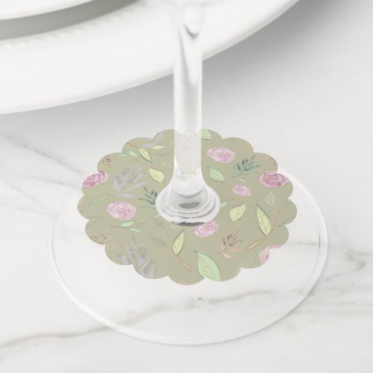 Festive Waterverf Flowers 5 Wijnglaslabel (Dichtbij)