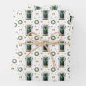 Festive Waterverf Green Front Deurpatroon Inpakpapier Vel (In situ)