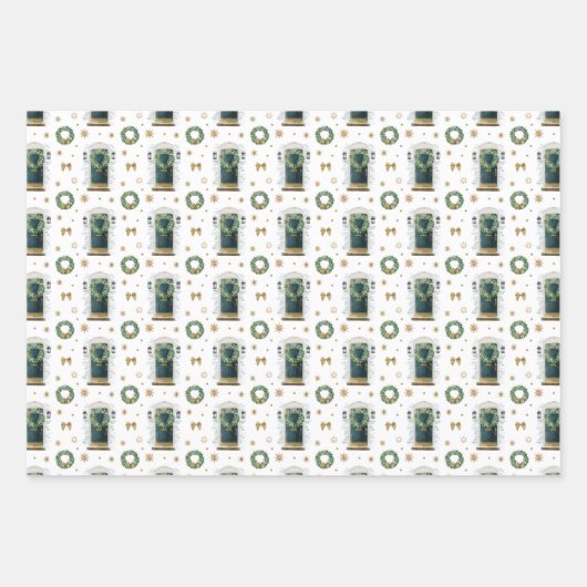 Festive Waterverf Green Front Deurpatroon Inpakpapier Vel (Voorkant 3)