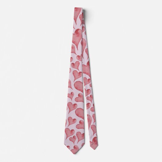 Festive Waterverf Harten Valentijnsdag Stropdas (Voorkant)