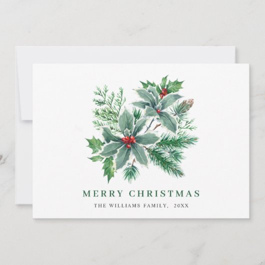 Festive Waterverf Holly Berry-kerstgroet Feestdagenkaart (Voorkant)