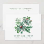 Festive Waterverf Holly Berry-kerstgroet Feestdagenkaart (Voorkant / Achterkant)
