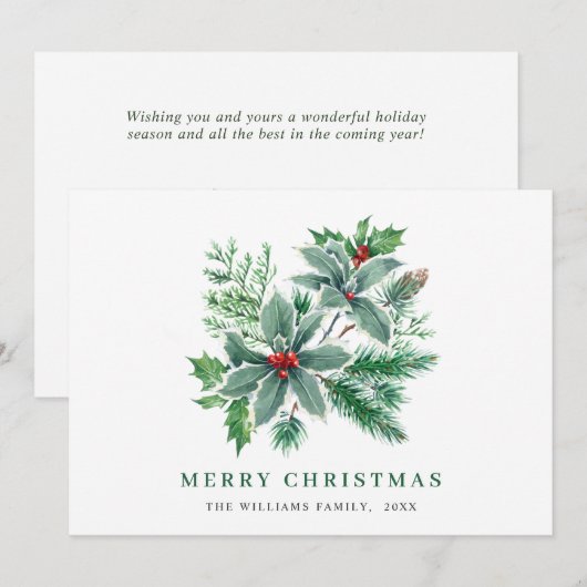 Festive Waterverf Holly Berry-kerstgroet Feestdagenkaart (Voorkant / Achterkant)