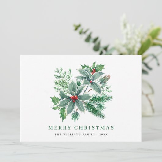 Festive Waterverf Holly Berry-kerstgroet Feestdagenkaart (Staand voorkant)