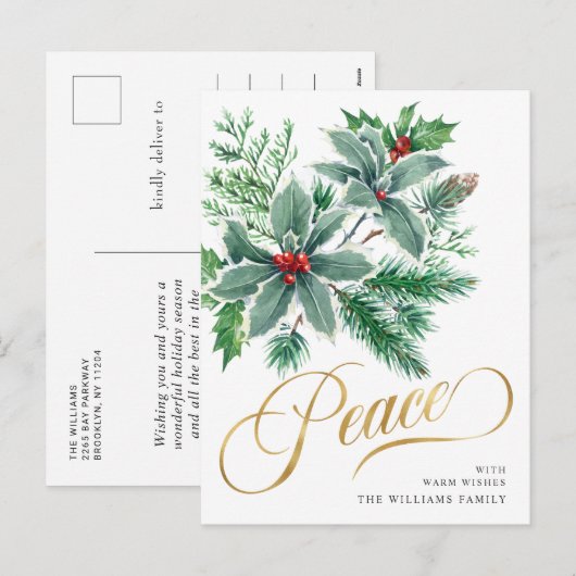 Festive Waterverf Holly Berry-kerstgroet Feestdagenkaart (Voorkant / Achterkant)