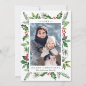 Festive Waterverf Holly Berry Kerstmis 2 FOTO Feestdagenkaart (Voorkant)