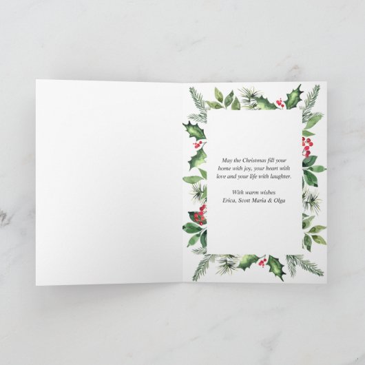 Festive Waterverf Holly Berry Kerstmis FOTO Feestdagen Kaart (Binnen)