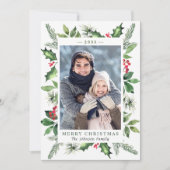 Festive Waterverf Holly Berry Kerstmis FOTO Feestdagenkaart (Voorkant)
