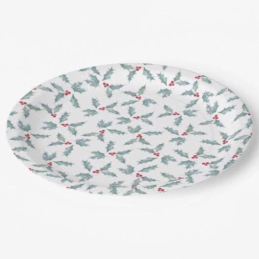 Festive Waterverf Holly Papieren Bordje (Gekanteld)