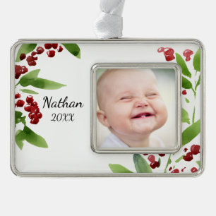 Festive Waterverf Holly Verzilverd Omlijst Ornament