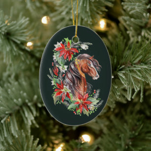 Festive Waterverf Horse Equestrian Kerstmis Keramisch Ornament