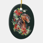 Festive Waterverf Horse Equestrian Kerstmis Keramisch Ornament (Voorkant)