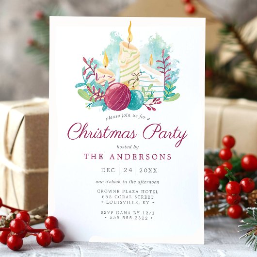 Festive Waterverf Kandles Paarse kerstfeest Kaart