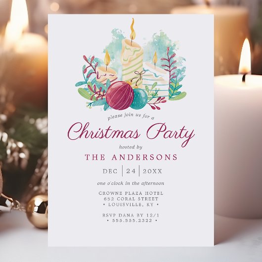 Festive Waterverf Kandles Paarse kerstfeest Kaart