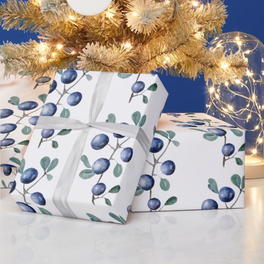 Festive Waterverf kerstblauwe bessen Cadeaupapier (Feestdagen)
