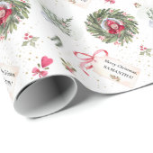 Festive Waterverf Kerstmis Greenery Foto Wrappi Cadeaupapier (Rol Hoek)