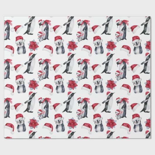 Festive Waterverf Kerstmis Penguin Cadeaupapier (Vlak)