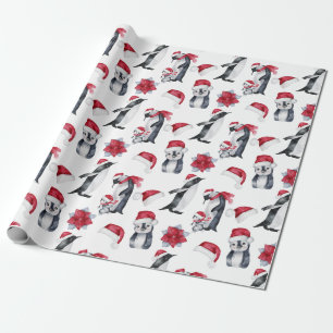Festive Waterverf Kerstmis Penguin Cadeaupapier