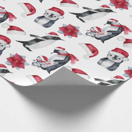 Festive Waterverf Kerstmis Penguin Cadeaupapier (Hoek)
