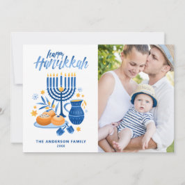 Festive Waterverf Menorah Happy Hanukkah Foto Feestdagenkaart