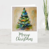 Festive Waterverf Merry Kerstmis Artistic Feestdagen Kaart (Voorkant)