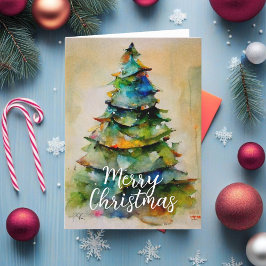 Festive Waterverf Merry Kerstmis Artistic Feestdagen Kaart