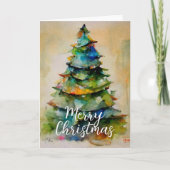 Festive Waterverf Merry Kerstmis Artistic Feestdagen Kaart (Voorkant)