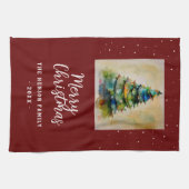 Festive Waterverf Merry Kerstmis Artistic Theedoek (Horizontaal)