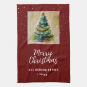 Festive Waterverf Merry Kerstmis Artistic Theedoek (Verticaal)