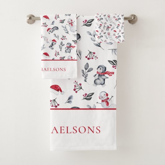 Festive-Waterverf met Kerstmis-pinguïn Bad Handdoek (Insitu)