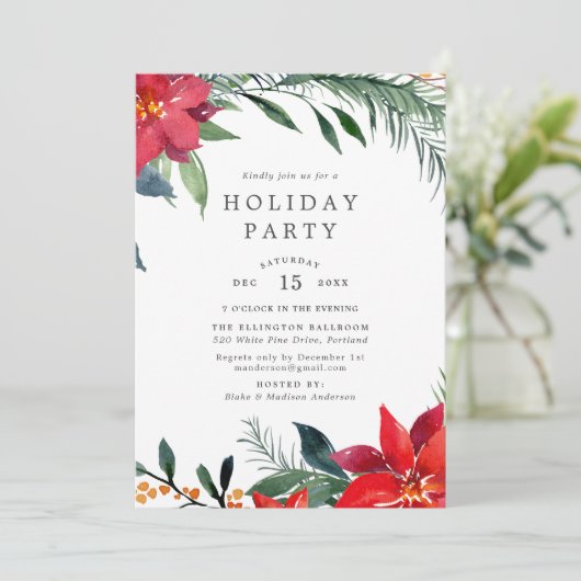 Festive Waterverf Poinsettia Wreath Holiday Kaart (Staand voorkant)