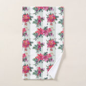 Festive Waterverf Poinsettias & Sage Stripes Bad Handdoek (Handdoek)