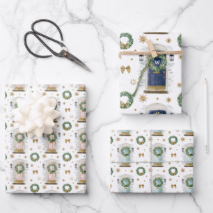 Festive Waterverf roze, blauw en marinevoorklep Inpakpapier Vel