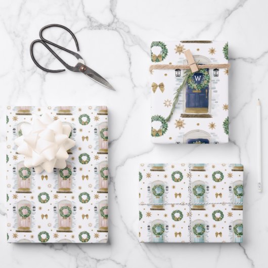 Festive Waterverf roze, blauw en marinevoorklep Inpakpapier Vel (Voorkant)