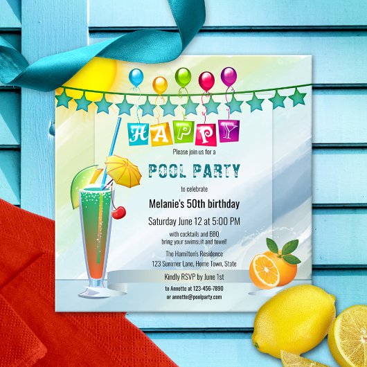 Festive Waterverf Summer Pool Party Invision Kaart