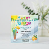 Festive Waterverf Summer Pool Party Invision Kaart (Staand voorkant)