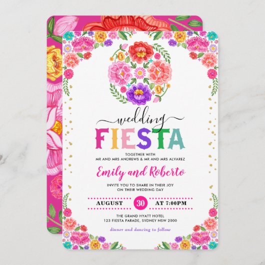 Festive Wedding Fiesta Mexican Floral Pattern Kaart (Voorkant / Achterkant)