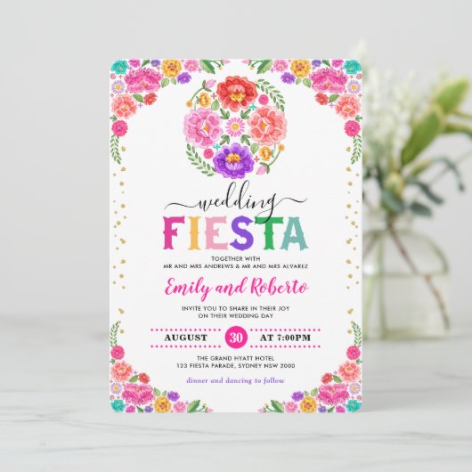 Festive Wedding Fiesta Mexican Floral Pattern Kaart (Staand voorkant)