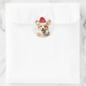 Festive Welsh Corgi Dog Woof Words Christmas Ronde Sticker (Tas)