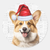 Festive Welsh Corgi Dog Woof Words Christmas Ronde Sticker (Voorkant)