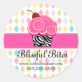 Festive Whimsical Cherry Cupcake Bakery Box Seals Ronde Sticker