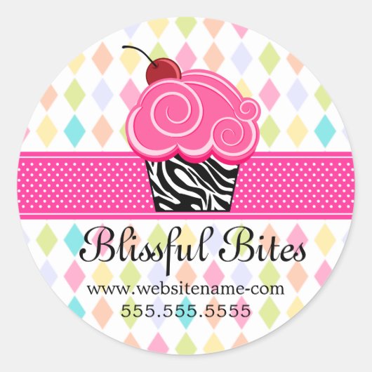 Festive Whimsical Cherry Cupcake Bakery Box Seals Ronde Sticker (Voorkant)