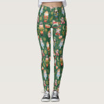 Festive Whimsical Cute Nutcracker Ballet Green Leggings<br><div class="desc">Whimysisch en magisch gemengd mediapatroon gemaakt met ballettekens uit de kerstmuskaatnoot en faux gouden sneeuwvlokken,  glitter en foliage.</div>