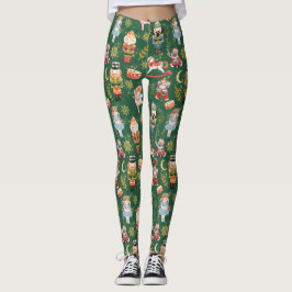 Festive Whimsical Cute Nutcracker Ballet Green Leggings