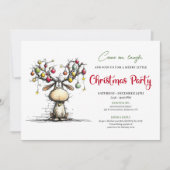 Festive whimsical reindeer Christmas party invite Kaart (Voorkant)